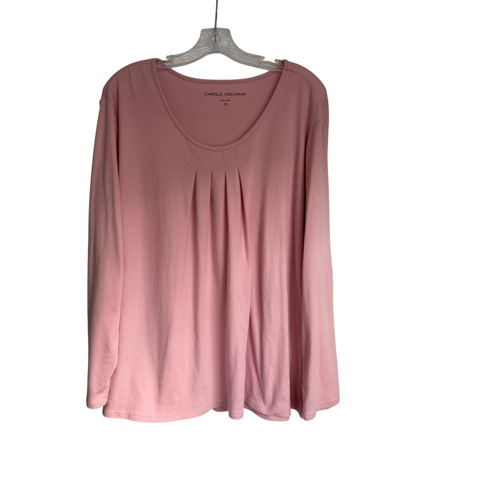 Carole Hochman Pink Long Sleeve Pleated Scoop Neck Top 2X A368275